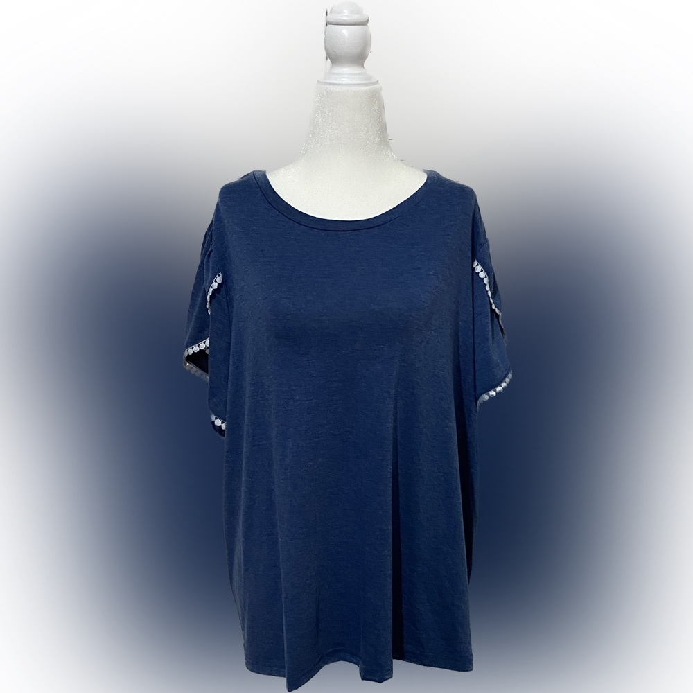 XX-Large Shein Curve Blue Short Sleeve Crossed Pom Pom T-Shirt